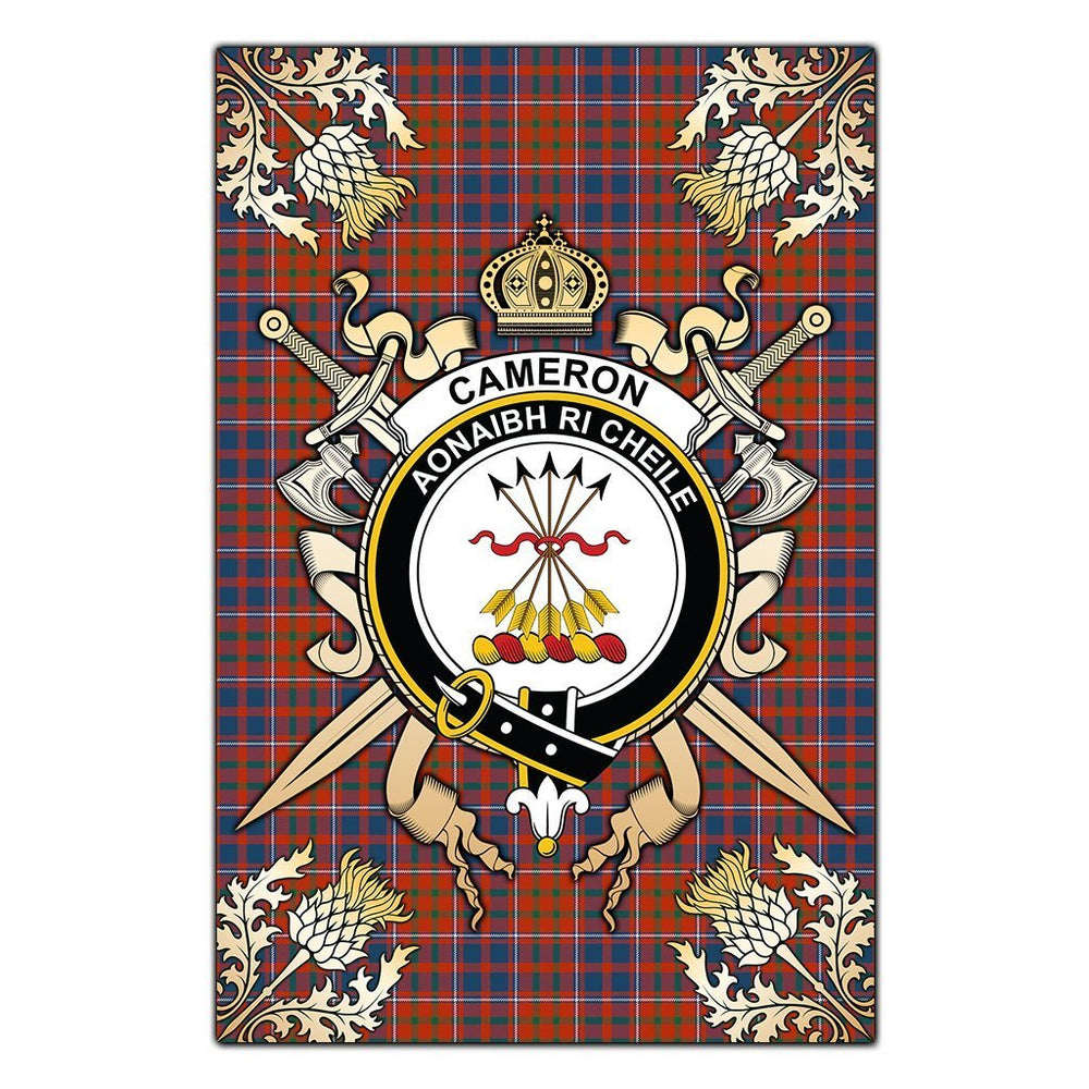 Clan Cameron Of Lochiel Ancient Tartan Crest Black Garden Flag - Gold Thistle XT98 Clan Cameron Tartan Today