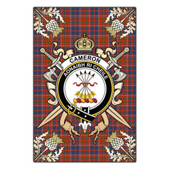 Clan Cameron Of Lochiel Ancient Tartan Crest Black Garden Flag - Gold Thistle XT98 Clan Cameron Tartan Today