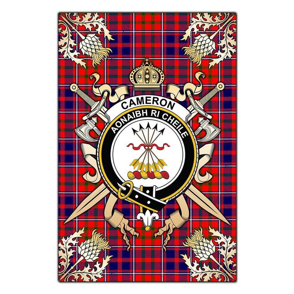 Clan Cameron Of Lochiel Modern Tartan Crest Black Garden Flag - Gold Thistle TN48 Clan Cameron Tartan Today