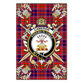 Clan Cameron Of Lochiel Modern Tartan Crest Black Garden Flag - Gold Thistle TN48 Clan Cameron Tartan Today
