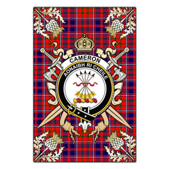Clan Cameron Of Lochiel Modern Tartan Crest Black Garden Flag - Gold Thistle TN48 Clan Cameron Tartan Today