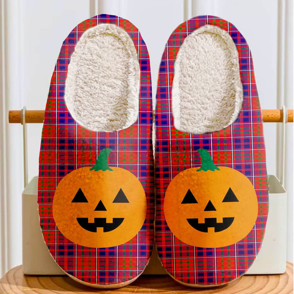 Clan Cameron of Lochiel Modern Tartan Halloween Pumpkin Slippers, Fluffy Spooky Slippers LT25 Cameron of Lochiel Modern Tartan Tartan Halloween