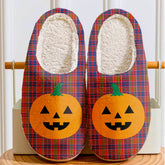 Clan Cameron of Lochiel Tartan Halloween Pumpkin Slippers, Fluffy Spooky Slippers AE55 Cameron of Lochiel Tartan Tartan Halloween