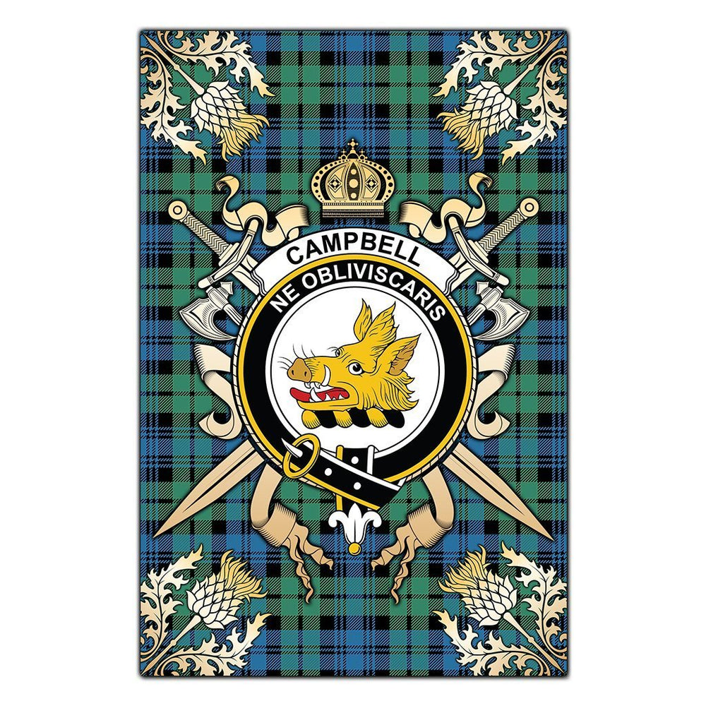 Clan Campbell Ancient 01 Tartan Crest Black Garden Flag - Gold Thistle SF70 Clan Campbell Tartan Today