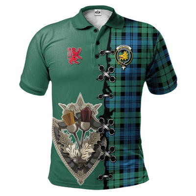 Clan Campbell Ancient 01 Tartan Polo Shirt - Lion Rampant And Celtic Thistle Style