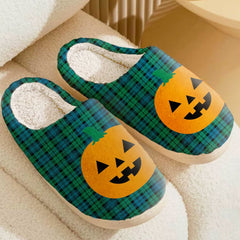 Clan Campbell Ancient Tartan Halloween Pumpkin Slippers, Fluffy Spooky Slippers XV53 Campbell Ancient Tartan Tartan Halloween