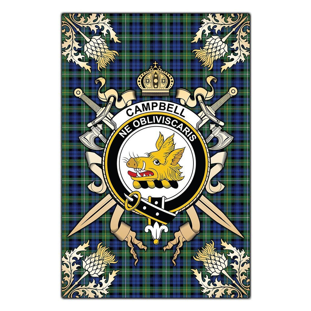 Clan Campbell Argyll Ancient Tartan Crest Black Garden Flag - Gold Thistle FE77 Clan Campbell Tartan Today