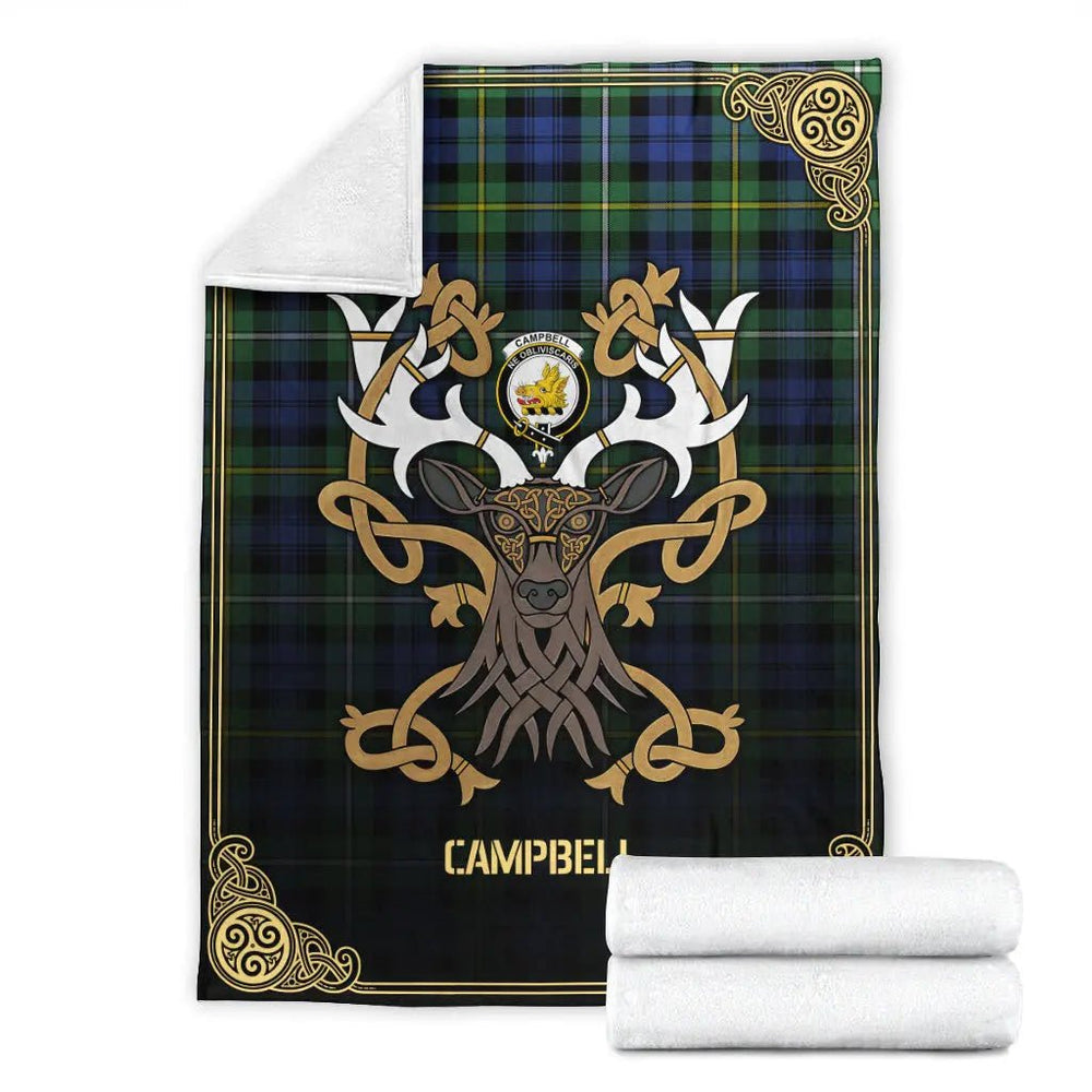 Clan Campbell Argyll Ancient Tartan Crest Premium Blanket Celtic Stag Style ME20 Clan Campbell Tartan Today