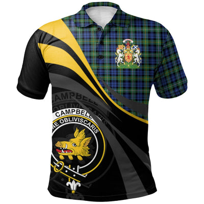 Clan Campbell Argyll Ancient Tartan Polo Shirt - Royal Coat Of Arms Style