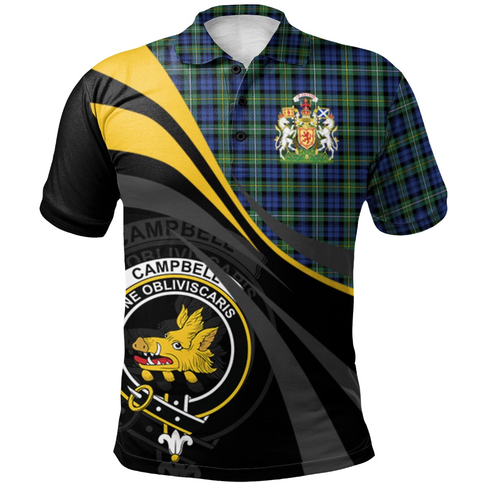 Clan Campbell Argyll Ancient Tartan Polo Shirt - Royal Coat Of Arms Style JB50 Campbell Argyll Ancient Tartan Tartan Polo