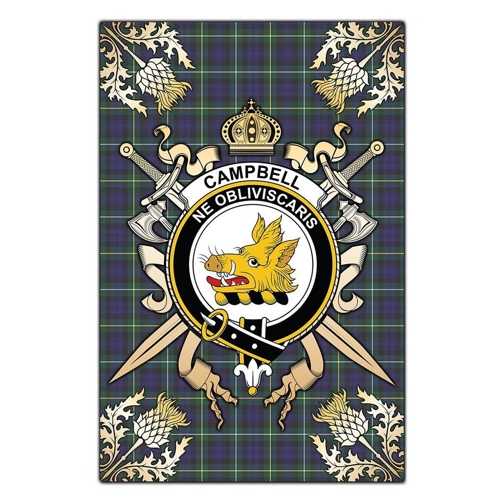 Clan Campbell Argyll Modern Tartan Crest Black Garden Flag - Gold Thistle CD51 Clan Campbell Tartan Today