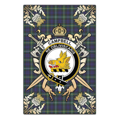 Clan Campbell Argyll Modern Tartan Crest Black Garden Flag - Gold Thistle CD51 Clan Campbell Tartan Today