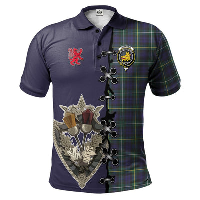 Clan Campbell Argyll Modern Tartan Polo Shirt - Lion Rampant And Celtic Thistle Style