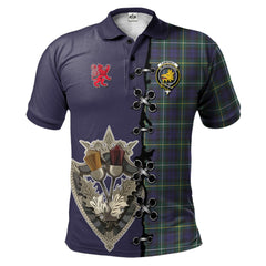 Clan Campbell Argyll Modern Tartan Polo Shirt - Lion Rampant And Celtic Thistle Style BQ52 Campbell Argyll Modern Tartan Tartan Polo