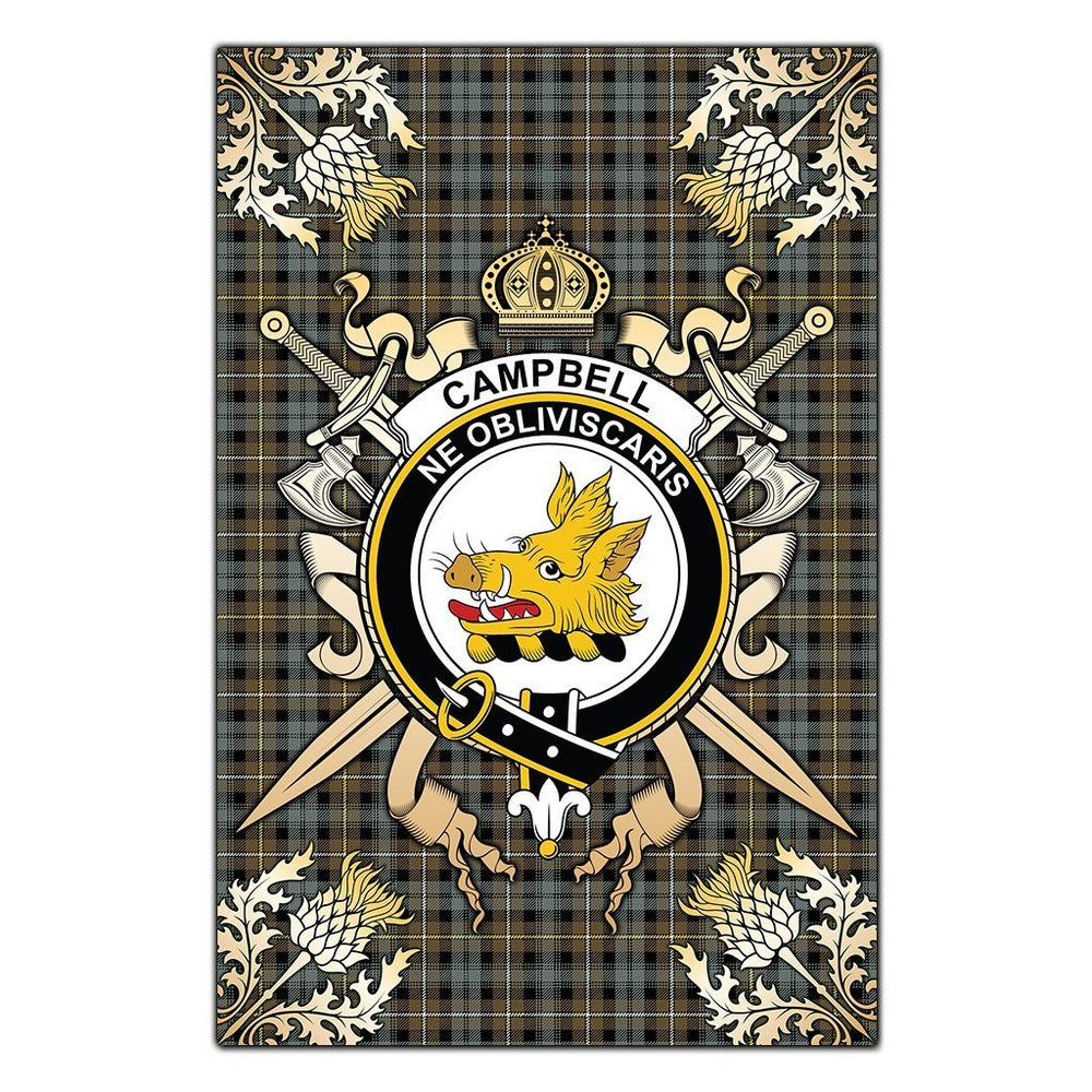 Clan Campbell Argyll Weathered Tartan Crest Black Garden Flag - Gold Thistle QC45 Clan Campbell Tartan Today