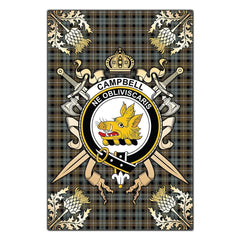 Clan Campbell Argyll Weathered Tartan Crest Black Garden Flag - Gold Thistle QC45 Clan Campbell Tartan Today
