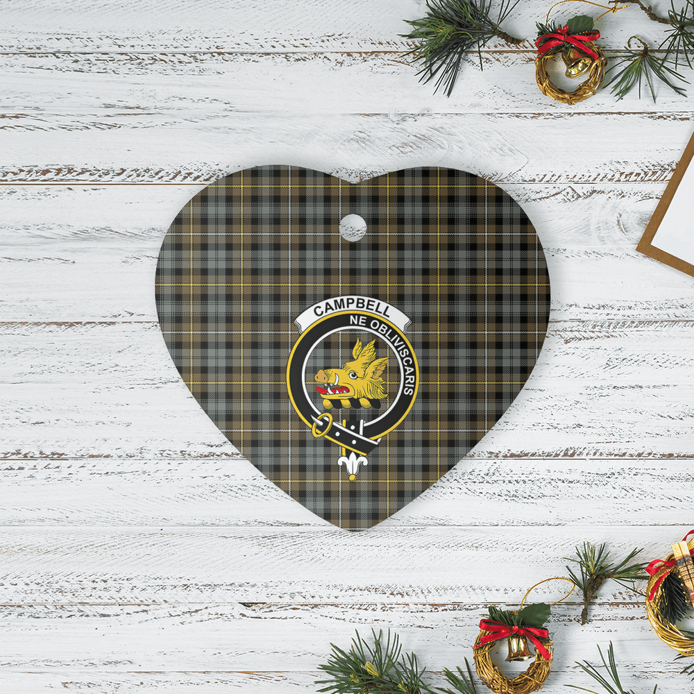 Clan Campbell Argyll Weathered Tartan Crest Heart Ceramic Ornament QN42 Campbell Argyll Weathered Tartan Tartan Christmas