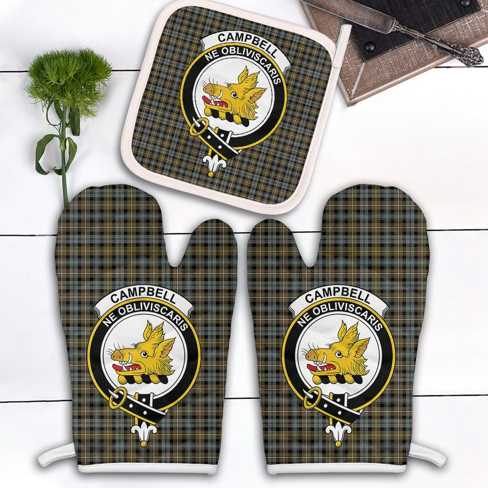 Clan Campbell Argyll Weathered Tartan Crest Oven Mitt And Pot Holder (2 Oven Mitts + 1 Pot Holder) HC48 Clan Campbell Tartan Today