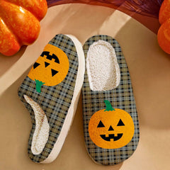 Clan Campbell Argyll Weathered Tartan Halloween Pumpkin Slippers, Fluffy Spooky Slippers NG97 Campbell Argyll Weathered Tartan Tartan Halloween