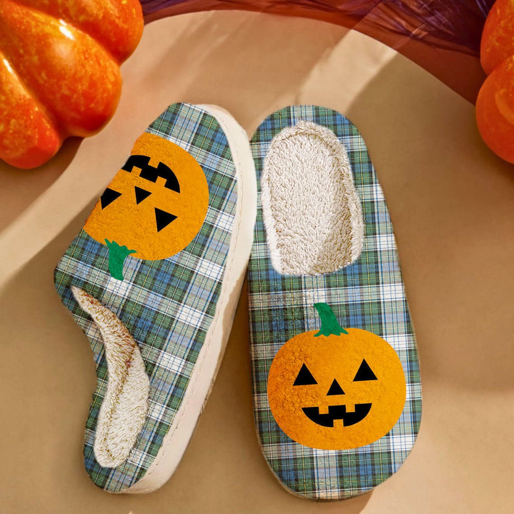 Clan Campbell Dress Ancient Tartan Halloween Pumpkin Slippers, Fluffy Spooky Slippers KL40 Campbell Dress Ancient Tartan Tartan Halloween