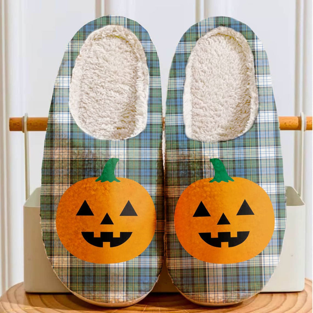 Clan Campbell Dress Ancient Tartan Halloween Pumpkin Slippers, Fluffy Spooky Slippers KL40 Campbell Dress Ancient Tartan Tartan Halloween