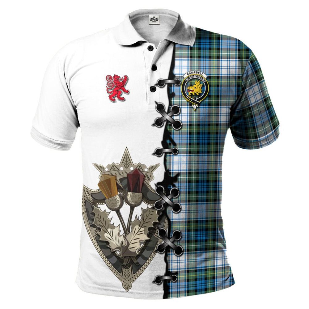 Clan Campbell Dress Ancient Tartan Polo Shirt - Lion Rampant And Celtic Thistle Style JT41 Campbell Dress Ancient Tartan Tartan Polo
