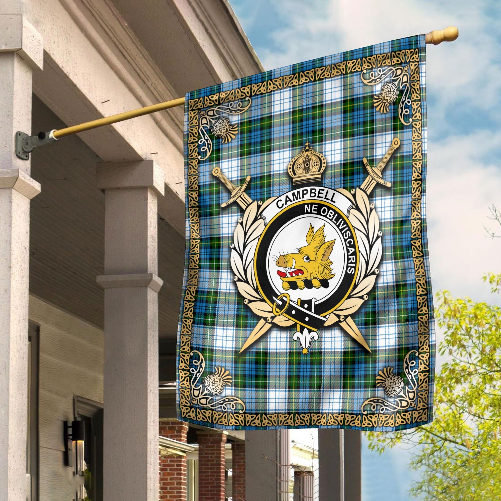 Clan Campbell Dress Tartan Crest Garden Flag Celtic Thistle XZ38