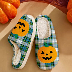 Clan Campbell Dress Tartan Halloween Pumpkin Slippers, Fluffy Spooky Slippers IJ46 Campbell Dress Tartan Tartan Halloween