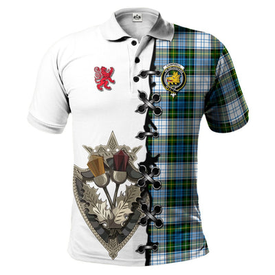 Clan Campbell Dress Tartan Polo Shirt - Lion Rampant And Celtic Thistle Style