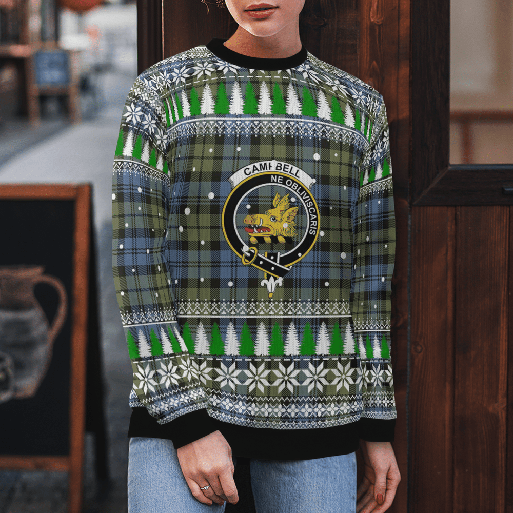 Clan Campbell Faded Crest Tartan Christmas Ugly Sweater AG20 Campbell Faded Crest Tartan Tartan Ugly Sweater
