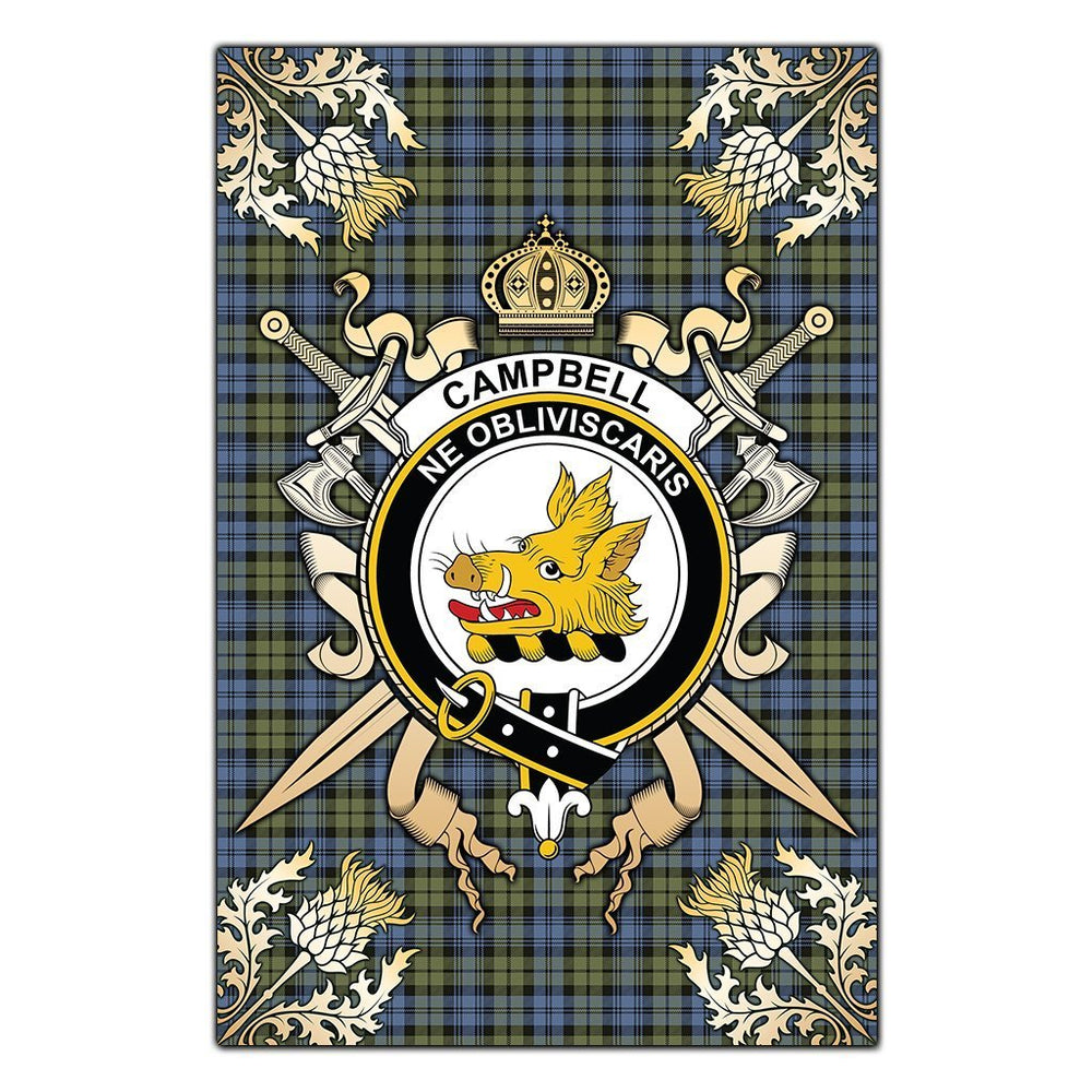 Clan Campbell Faded Tartan Crest Black Garden Flag - Gold Thistle NT12 Clan Campbell Tartan Today