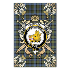 Clan Campbell Faded Tartan Crest Black Garden Flag - Gold Thistle NT12 Clan Campbell Tartan Today