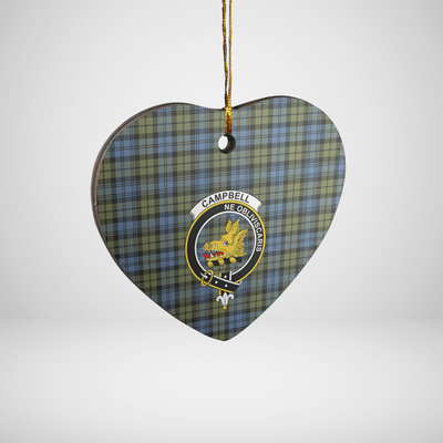Clan Campbell Faded Tartan Crest Heart Ceramic Ornament