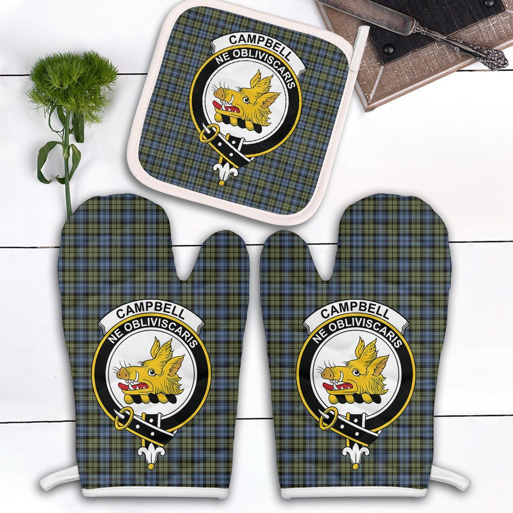 Clan Campbell Faded Tartan Crest Oven Mitt And Pot Holder (2 Oven Mitts + 1 Pot Holder) LN72 Clan Campbell Tartan Today