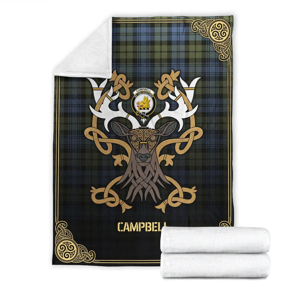 Clan Campbell Faded Tartan Crest Premium Blanket Celtic Stag Style RL42 Clan Campbell Tartan Today
