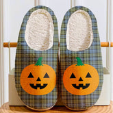 Clan Campbell Faded Tartan Halloween Pumpkin Slippers, Fluffy Spooky Slippers YH98 Campbell Faded Tartan Tartan Halloween
