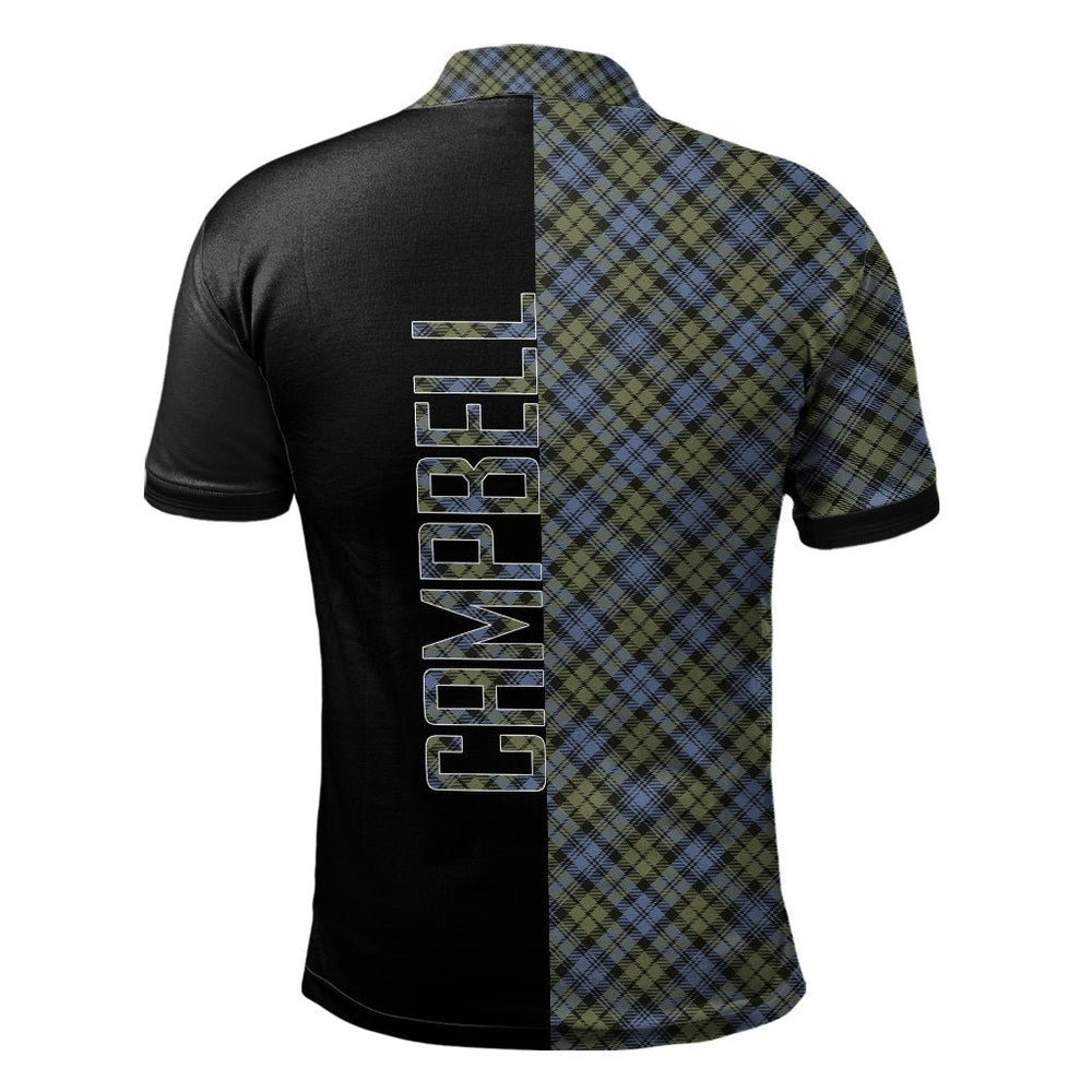 Clan Campbell Faded Tartan Polo Shirt Half of Me - Cross Style DO94 Campbell Faded Tartan Tartan Polo
