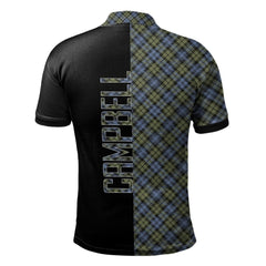 Clan Campbell Faded Tartan Polo Shirt Half of Me - Cross Style DO94 Campbell Faded Tartan Tartan Polo