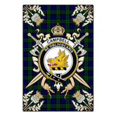Clan Campbell Modern Tartan Crest Black Garden Flag - Gold Thistle RZ19 Clan Campbell Tartan Today