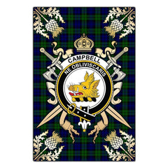 Clan Campbell Modern Tartan Crest Black Garden Flag - Gold Thistle RZ19 Clan Campbell Tartan Today