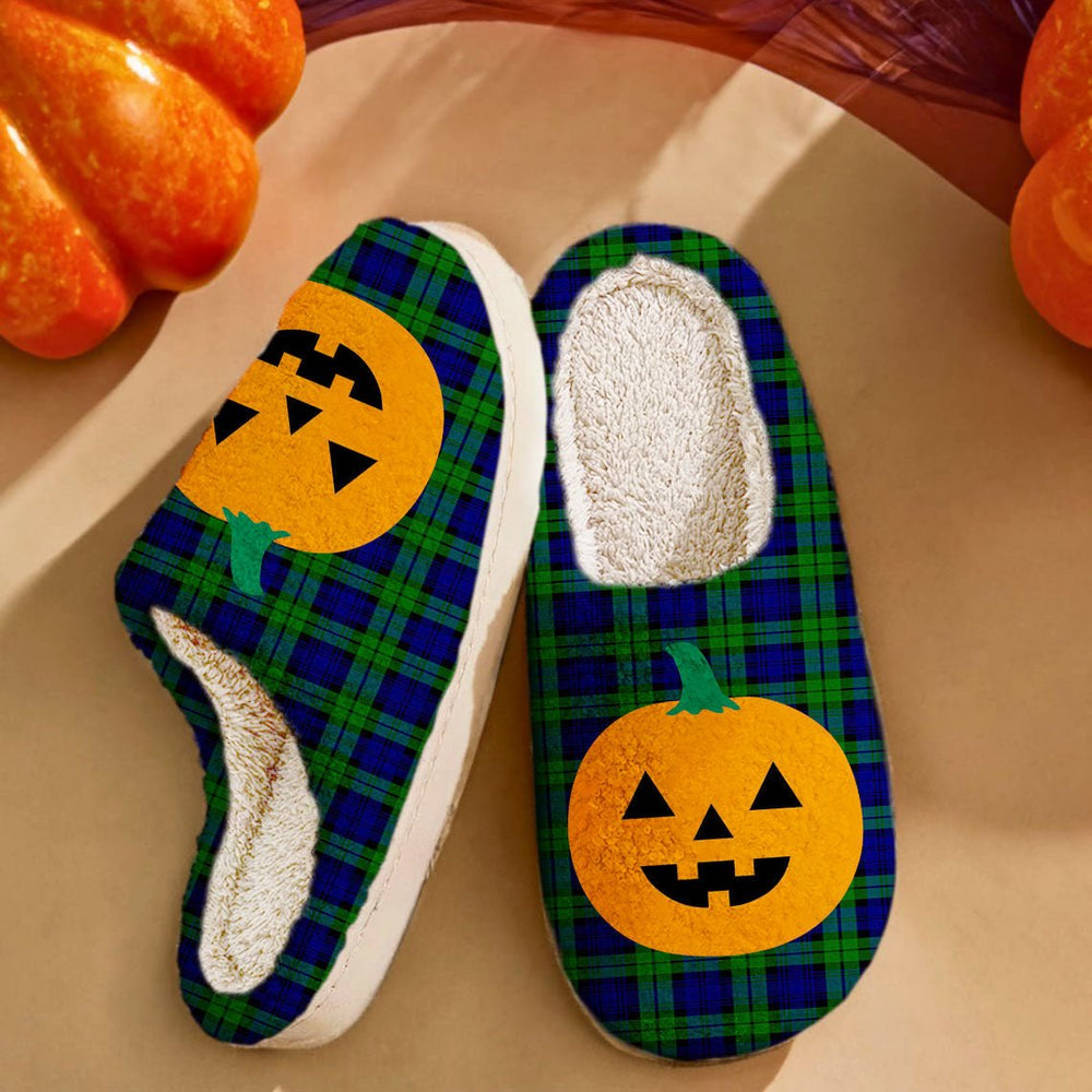 Clan Campbell Modern Tartan Halloween Pumpkin Slippers, Fluffy Spooky Slippers ZN78 Campbell Modern Tartan Tartan Halloween