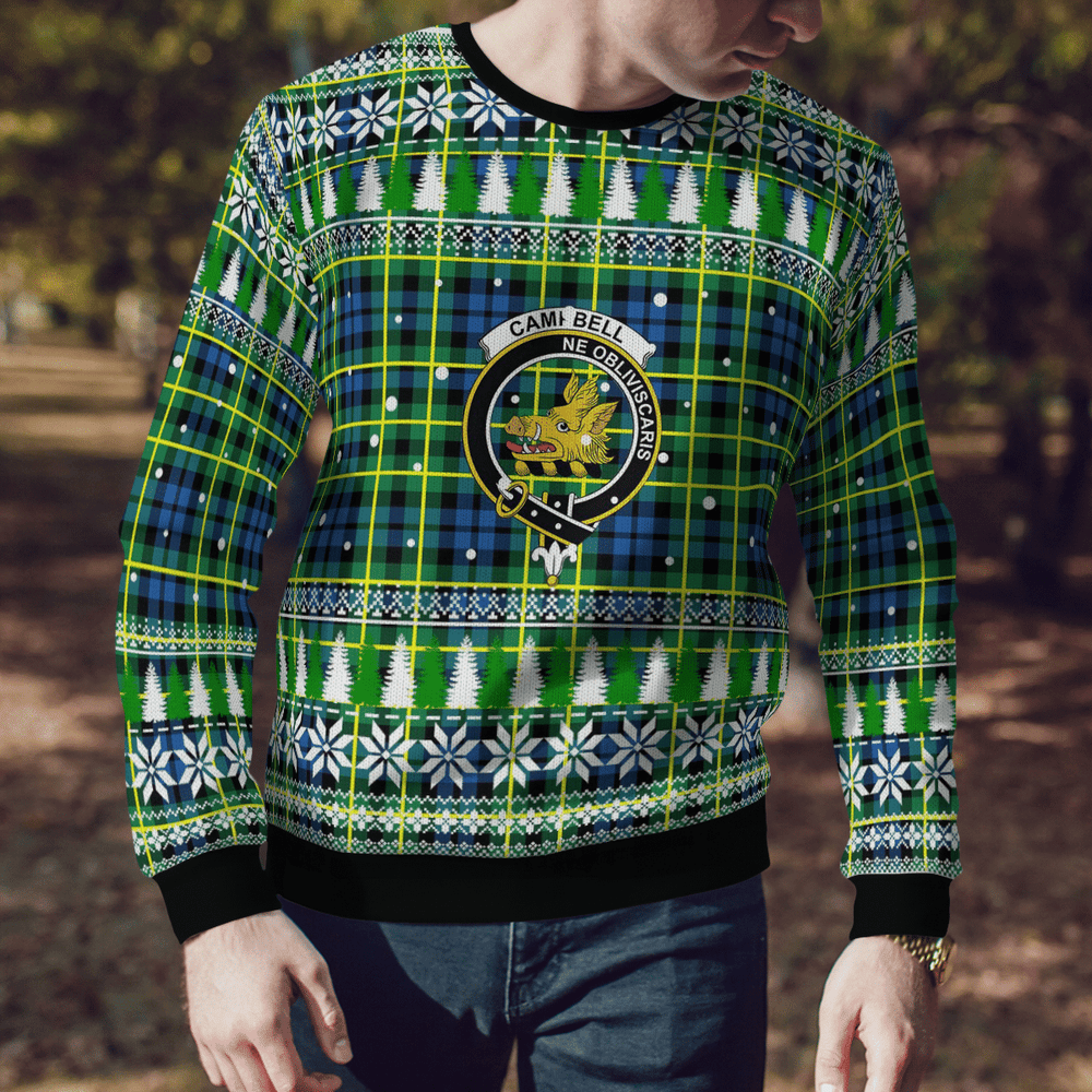 Clan Campbell of Breadalbane Ancient Crest Tartan Christmas Ugly Sweater JN27 Campbell of Breadalbane Ancient Crest Tartan Tartan Ugly Sweater