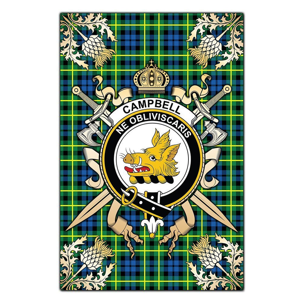 Clan Campbell of Breadalbane Ancient Tartan Crest Black Garden Flag - Gold Thistle PJ59 Clan Campbell of Breadalbane Tartan Today