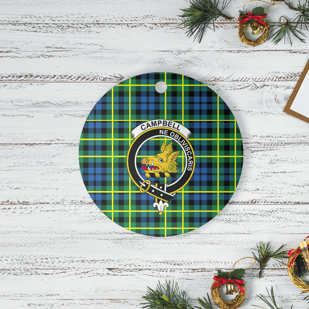 Clan Campbell of Breadalbane Ancient Tartan Crest Round Ceramic Ornament SI95 Campbell of Breadalbane Ancient Tartan Tartan Christmas