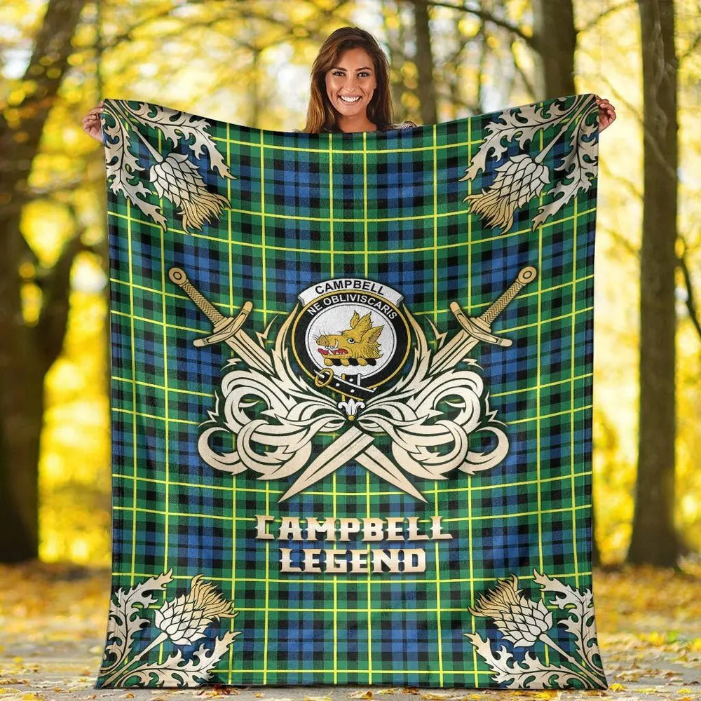 Clan Campbell of Breadalbane Ancient Tartan Gold Courage Symbol Blanket FZ88 Clan Campbell of Breadalbane Tartan Today