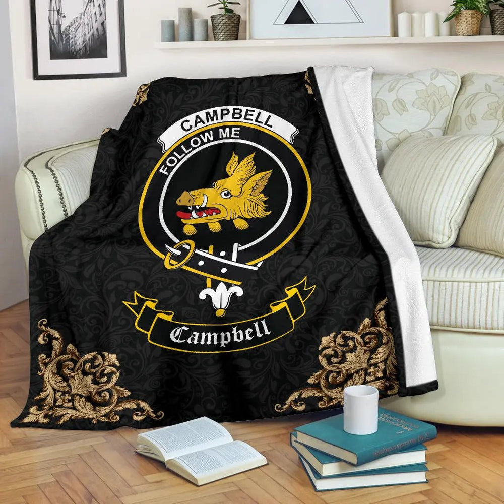 Clan Campbell (of Breadalbane) Crest Tartan Premium Blanket Black SPUS80 Clan Campbell Tartan Today