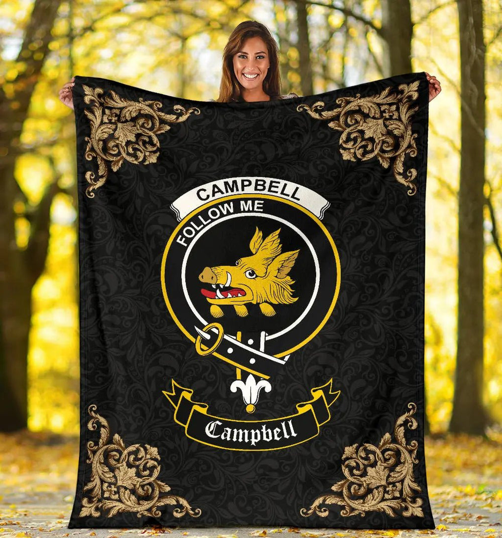 Clan Campbell (of Breadalbane) Crest Tartan Premium Blanket Black SPUS80 Clan Campbell Tartan Today
