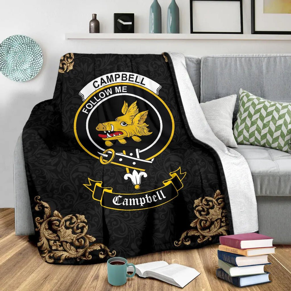 Clan Campbell (of Breadalbane) Crest Tartan Premium Blanket Black SPUS80 Clan Campbell Tartan Today