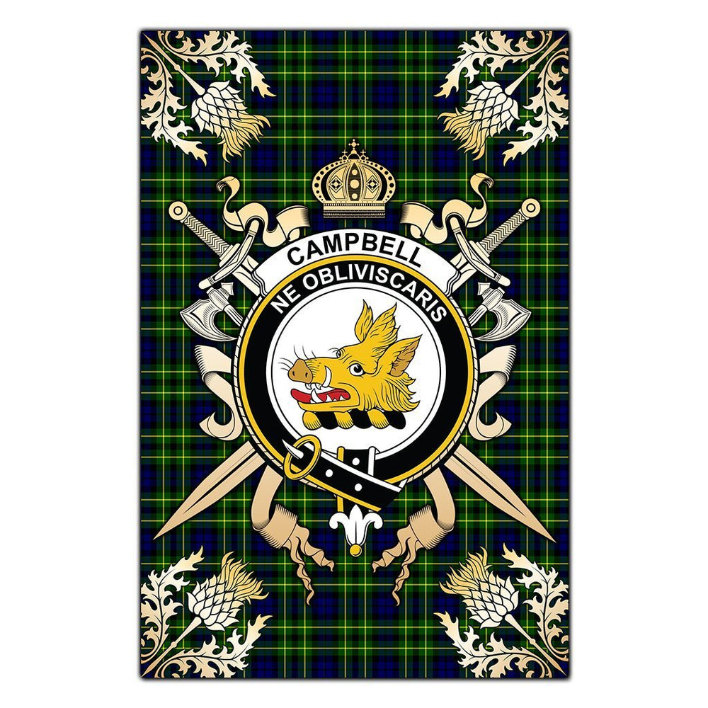 Clan Campbell of Breadalbane Modern Tartan Crest Black Garden Flag - Gold Thistle ZI75 Clan Campbell of Breadalbane Tartan Today