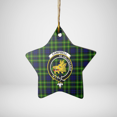 Clan Campbell of Breadalbane Modern Tartan Crest Star Ceramic Ornament
